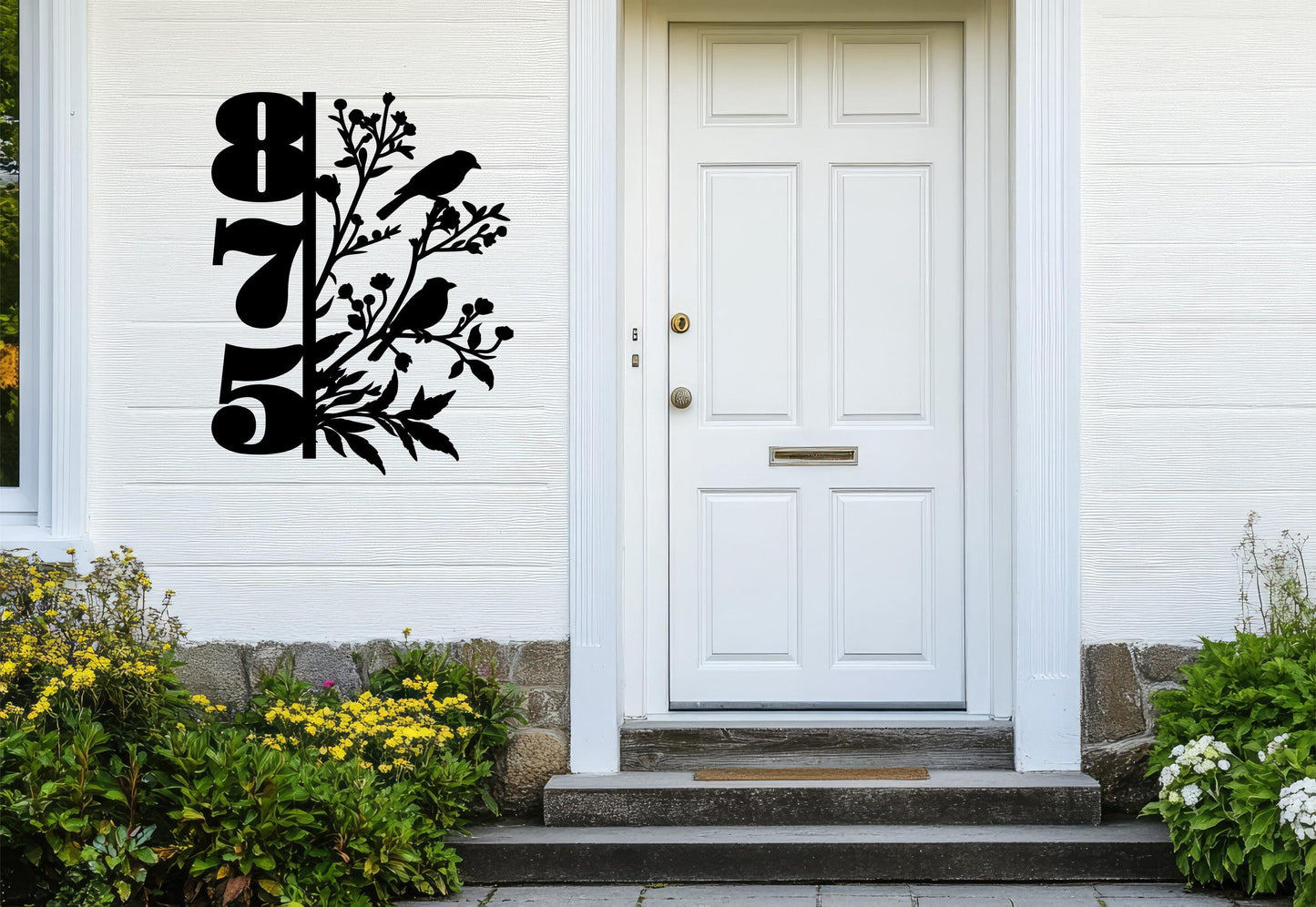 a white house with a white front door