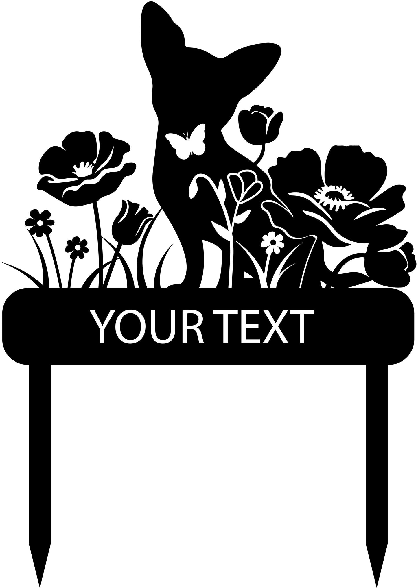 a black and white silhouette of a fox with flowers