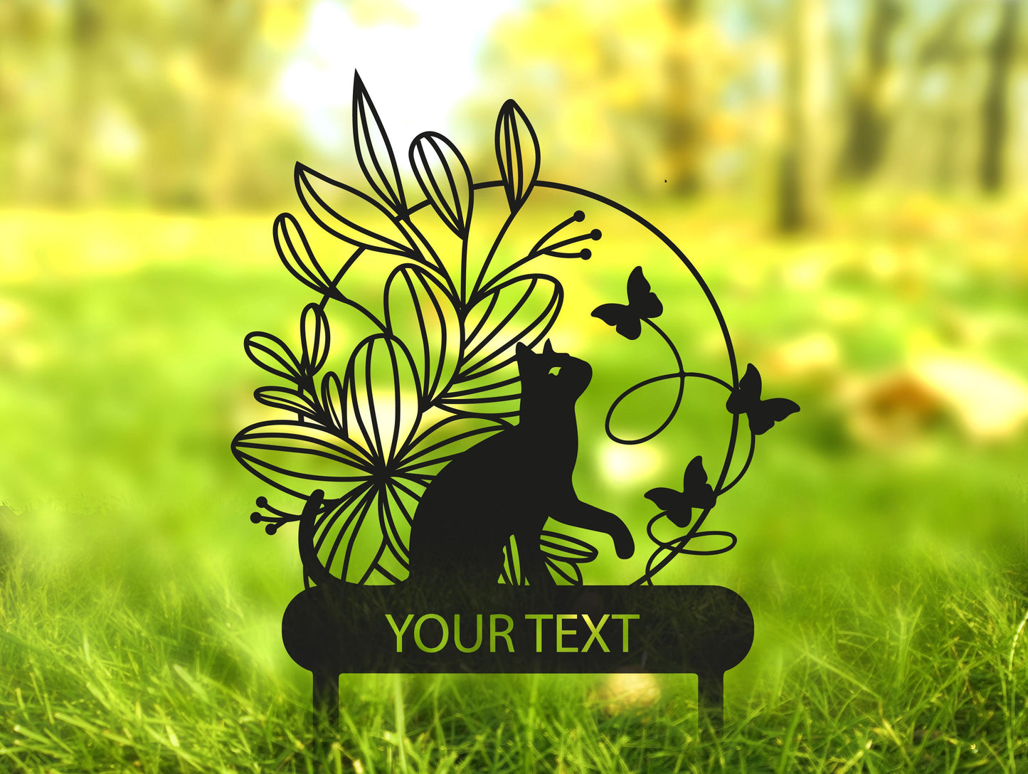 a picture of a green field with a sign that says your text