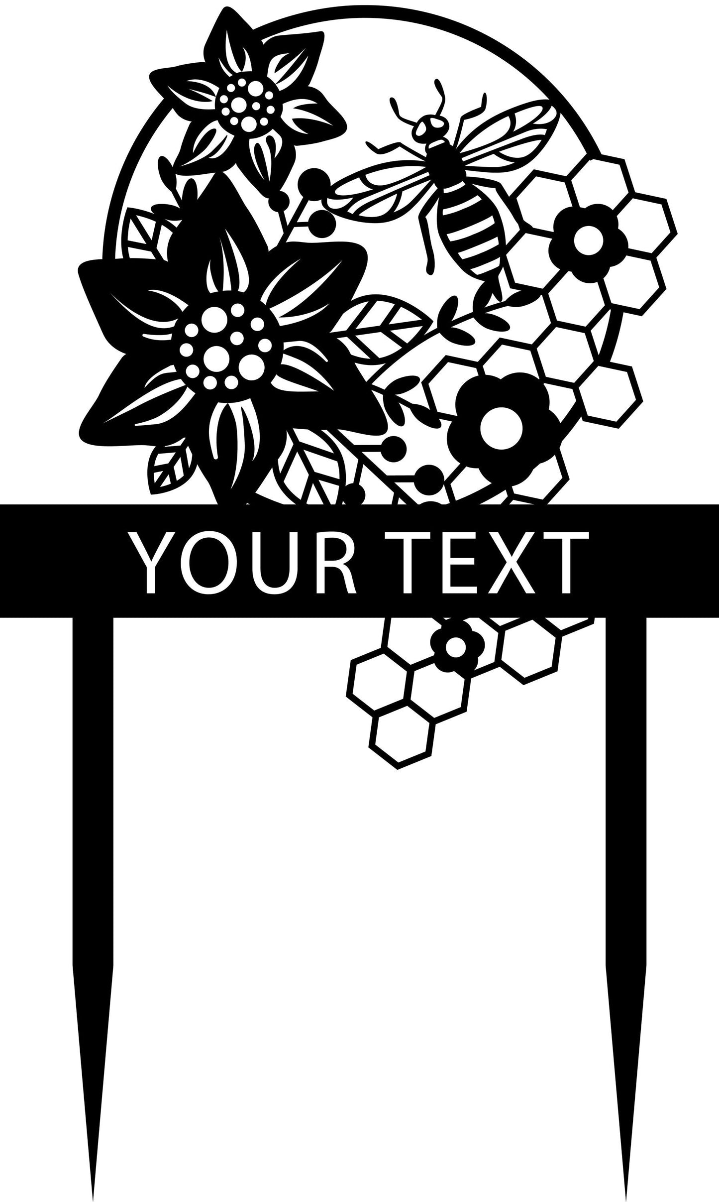a black and white picture of a bee and flowers