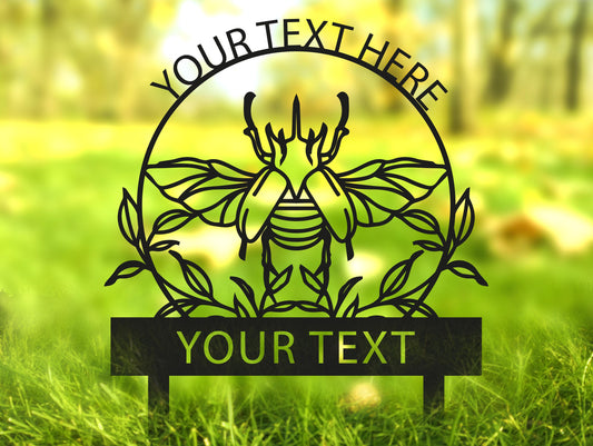 a picture of a bee on a sign in the grass