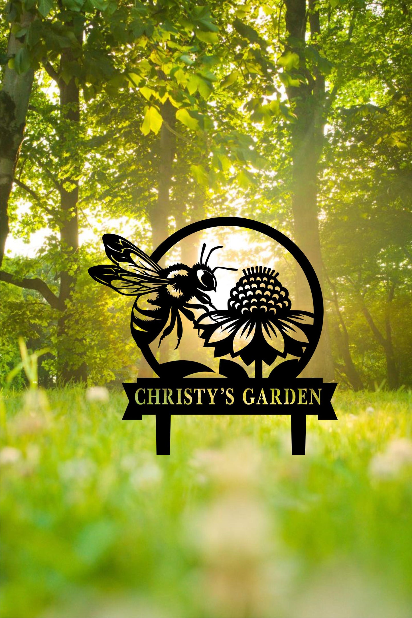 a sign with a picture of two bees on it