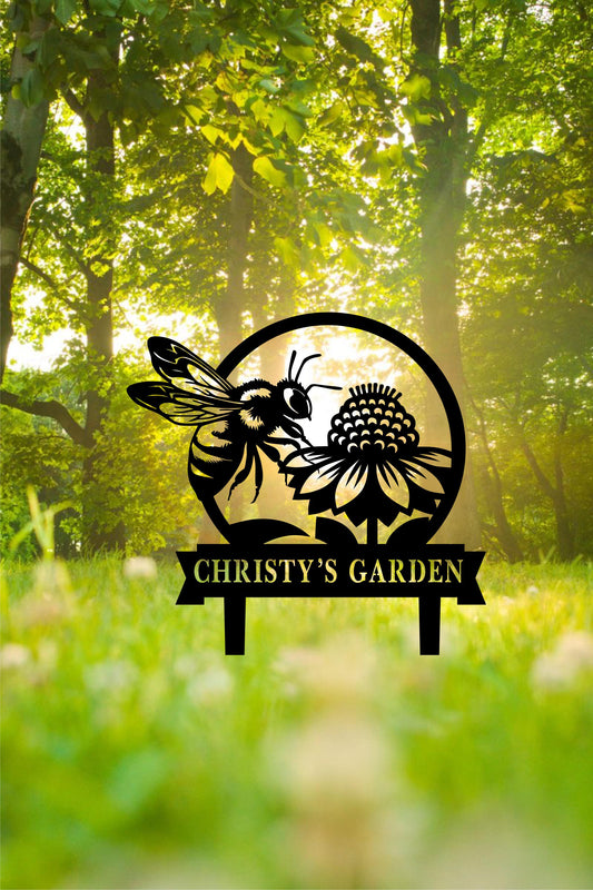 a sign with a picture of two bees on it