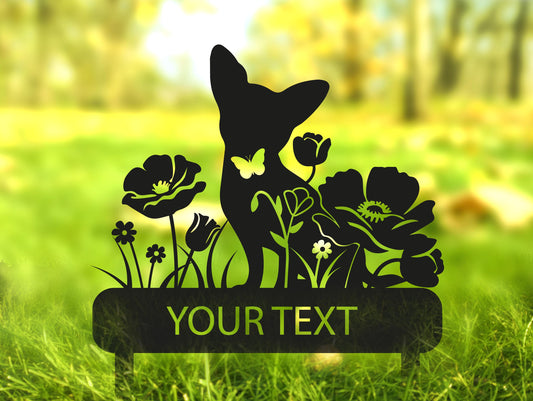 a picture of a dog in a field with flowers