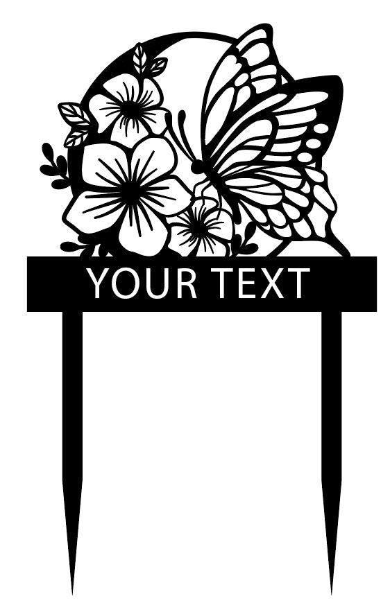 a sign with a butterfly and flowers on it
